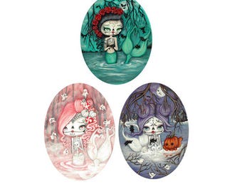 Skelett Meerjungfrau Vinyl Sticker Set: Spooky Gothic Art Decals