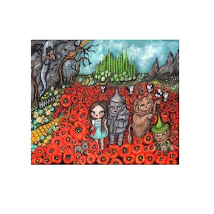 Wizard of oz print Cute yellow brick road characters classic dorothy vintage framed original wall Art decor