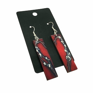 Cat Art Print Dangle Earrings: Red Heart, Fluffy White Kitty