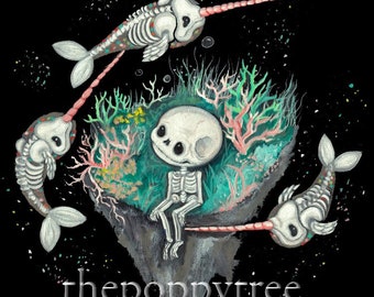 Narwhal art skeleton universe candy sea creature Wall Art Large Print 11 x 14