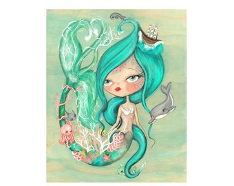 mermaid print bathroom prints under the sea 11 x 14 wall decor