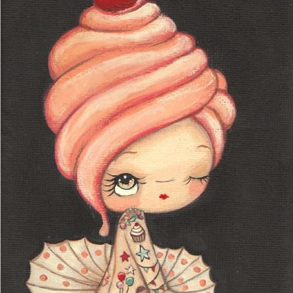 Cupcake Print Tattooed Cake Girl Wall Art Whimsical Portrait 5 x 7