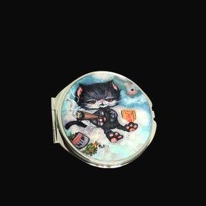 Cat nip compact mirror art print stoner kitty  art accessories feline art portrait