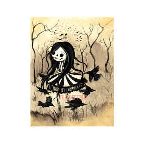 Raven Carousel Art Print: Spooky Goth Carnival Decor (8x10)