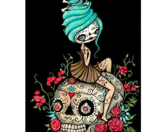 Sugar Skull Cupcake Art Print: Gothic Goth Wall Decor (8x10)