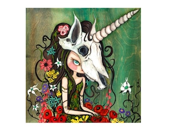 unicorn print animal prints poppy art spooky skull 8 x 8 wall decor