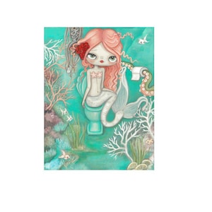 Mermaid on the Loo Art Print: Nautical Bathroom Decor (8x10)