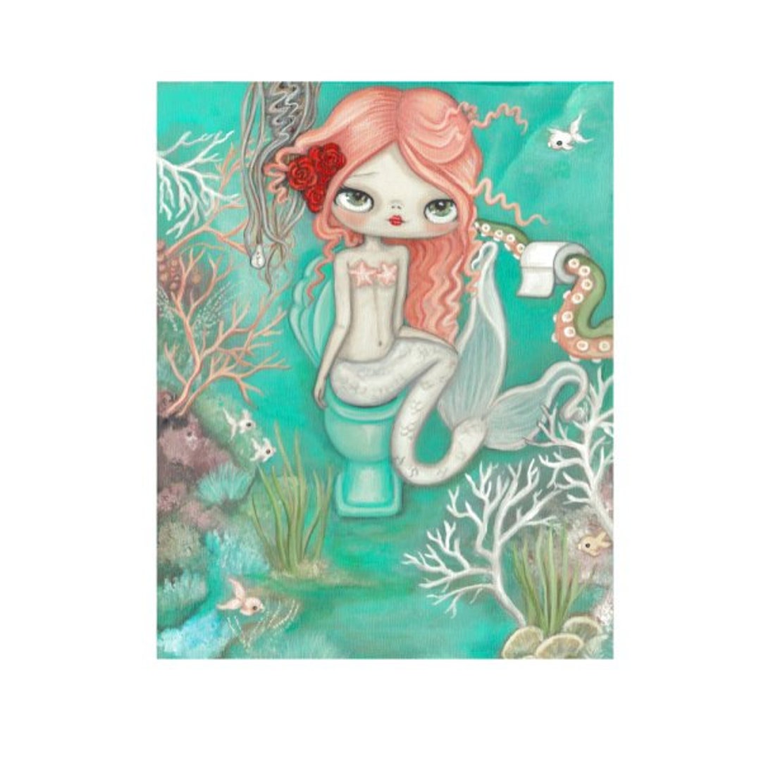 Mermaid Print Nautical Toilet Art Beach House Decor Under the Etsy