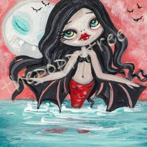 Vampire print surreal art spooky vampire mermaid prints nautical bat art 8 x 10 wall decor image 3