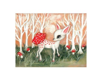 Mushroom tailed fawn surreal art print 5 x 7