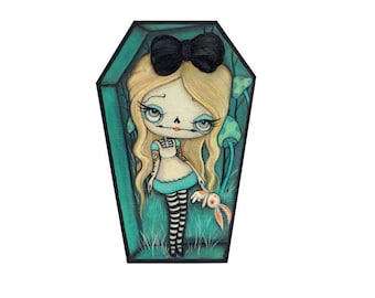 Alice in Wonderland Sugar Skull Vinyl Sticker: Coffin Art