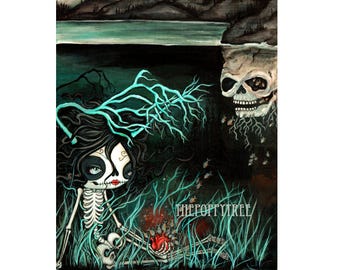 Sugar Skull Print: Gruseliges Nautisches Skelett Liebesgeschichte Art (8x10)