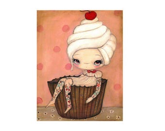 Impresión de cupcakes, arte de pastel, tatuaje de chica, decoración de pared para cocina, tatuaje de chica cupcake