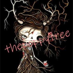 skeleton print surreal tree bird art dark forest prints tattooed girl vulture birds 8 x 10 wall decor