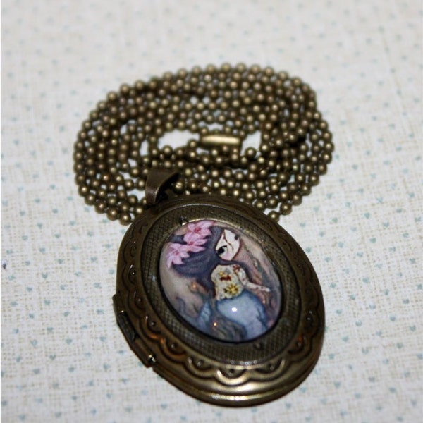 Mermaid Locket---Tattooed Mermaid Antique Bronze locket