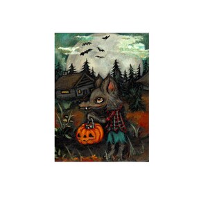 werewolf costume Halloween art wolf print spooky wolfie wall art fall animal art