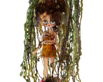 Weeping willow art doll upcycle doll cute nature tree girl