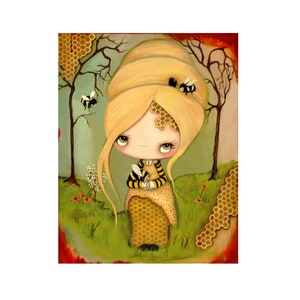 Biene Honig Bienen Pop Surrealismus 11 x 14 Wanddekor