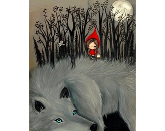 wolf print little red riding hood art forest print surreal wolf art animal prints surrealism 8 x 10 wall decor