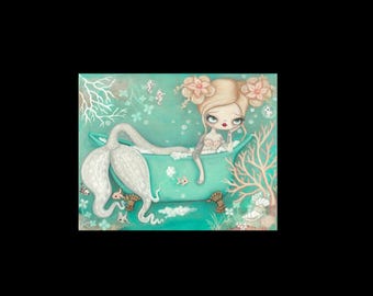 Impresión de sirena, linda chica tatuada en el baño, sirena en la bañera, decoración de pared de 11 x 14