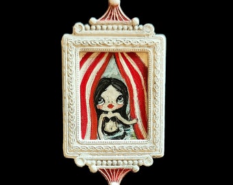 Mermaid painting mini carnival mermaid   pop surrealism spooky art carnival Framed Wall Art decor Original Painting