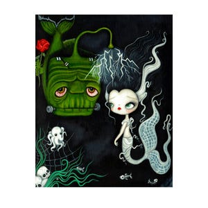 Frankenstein Print Pop Surreal Print Anglerfisch Print Meerjungfrau Kunstdruck Gothik Frankenstein 213 x 25 cm