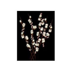 Stampa artistica di gatto surreale: Pussy Willow Tree, decorazione murale in stile pop surrealista