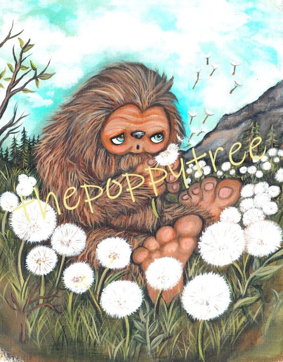 Sasquatch Dandelion Acrylic Art Print, Bigfoot Illustration (8x10