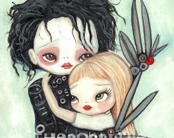 Edward and Kim cute scissorhands print 8 x 8