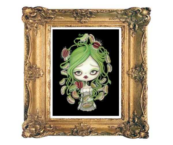 クリキュラ(Cricula Trifenestrata) 作品 美術品 アート Venus Flytrap Girl Art Print, Spooky Vampire Decor (8x10