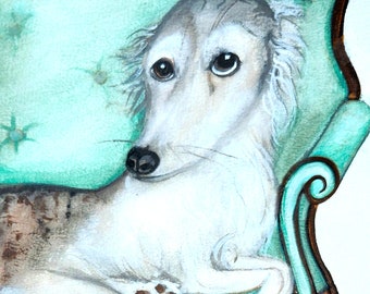 Borzoi painting cute watercolor dog art wall decor fancy doggy portrait original painting dog art canine