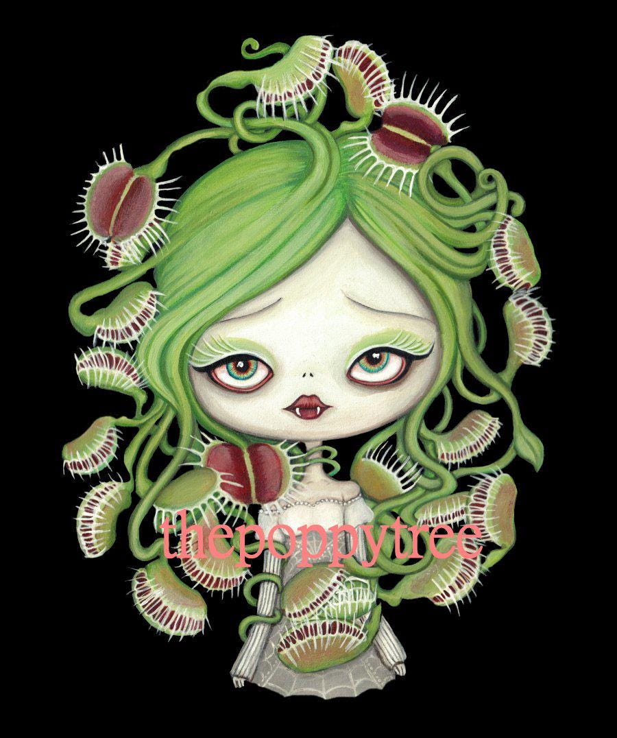 Venus Flytrap Print Surreal Art Spooky Prints Cute Girl Vampire 8