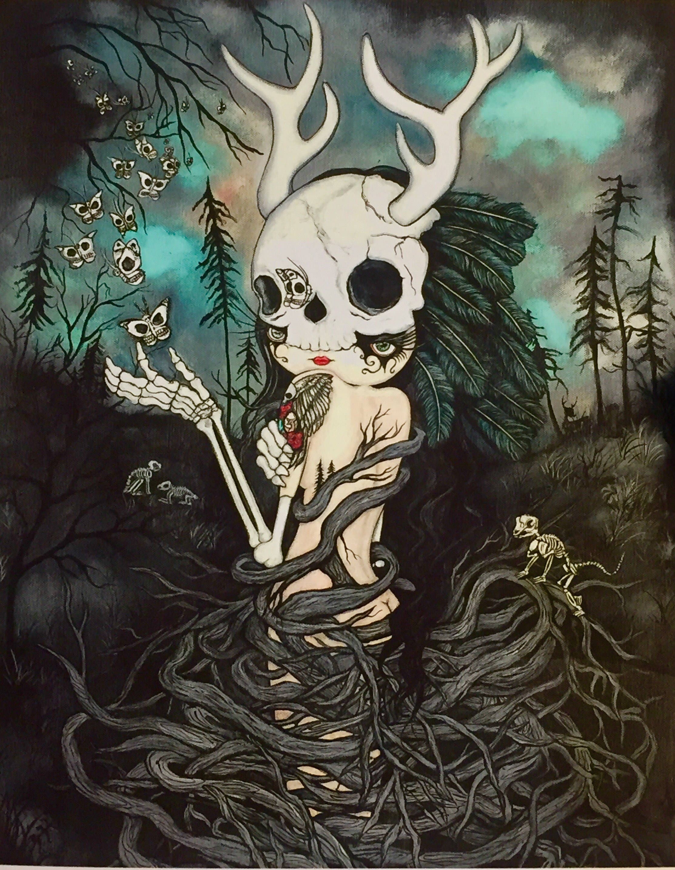 Animal Skull Skeleton Deer Girl Skull Feathers Art Print Dark - Etsy Sweden Animal Skull Skeleton Deer Girl Skull Feathers Art Print Dark - Etsy Sweden