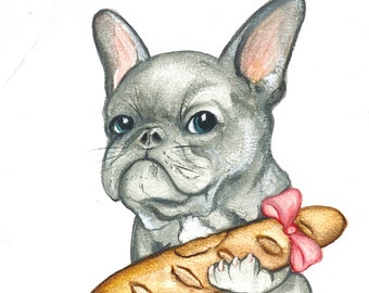 French bulldog painting cute watercolor dog art wall decor frenchie baguette puppy portrait original painting doggy art canine