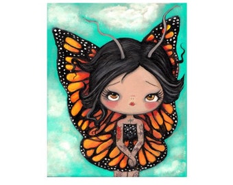 butterfly print pop surrealism art portrait tattooed girl 8 x 10 wall decor