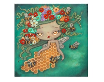 Impresión de abejas, abejas florales, impresiones giratorias, arte, decoración de pared de 8 x 8