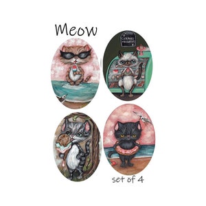 Cat sticker set summer beach kitty art vinyl stickers cute surreal kitty decor