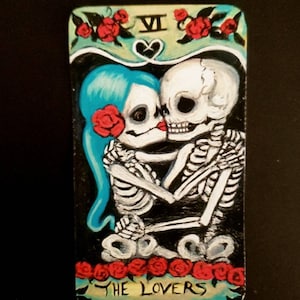 Vinyl sticker skeleton couple goth art print flower art tarot card laptop decal cute couple skull sticker love art the lovers art mug decal