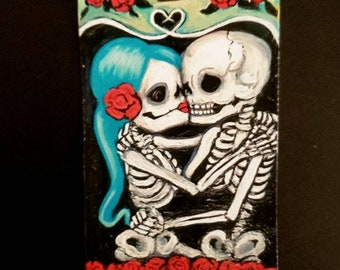 Skeleton Couple Vinyl Sticker: Goth Tarot Art Laptop Decal