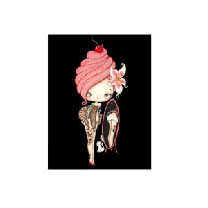 Impresión de cupcake rosa, arte de gatito, surrealismo pop, mujer tatuada, comida, impresiones de gato, decoración de pared de 8 x 10