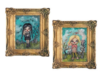 Wednesday Print Set Enid and Wednesday art print set spooky girls Wall Art 5 x 7 wall decor