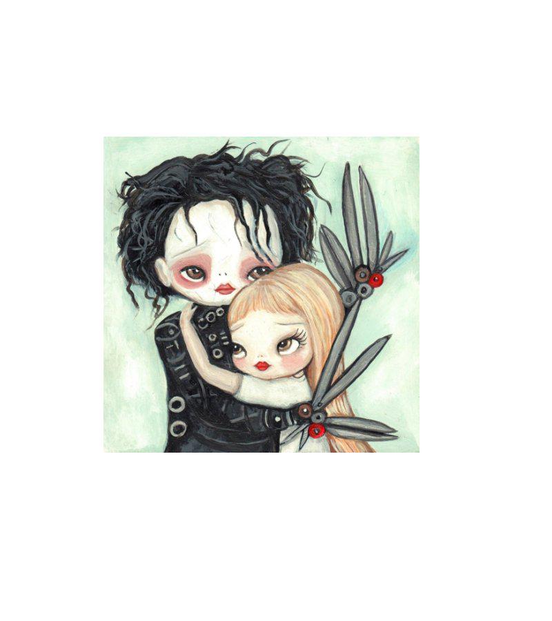 エドワードとキムのシザーハンズ アートプリント、かわいいイラスト