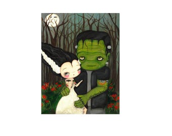 Tattooed Bride of Frankenstein Art Print: Spooky Pop Surrealism Wall Decor (8x10)