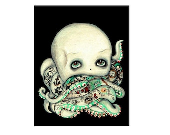 Arte náutico original tatuado con estampado de pulpo --- El artista del tatuaje de pulpo