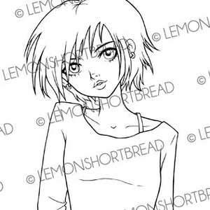 Digital Stamp Spunky Girl, Printable Coloring Page, Digi Download, Grunge Teen Fashion, Scrapbooking Image Line Art image 2