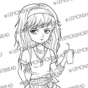 Sello digital 80s Girl Soda, Digi Printable Dibujo para colorear, Arte anime, New Wave, 1980s Eighties Fashion, Descargar