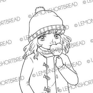 Digital Stamp Candy Apple Girl, Digi Download, Toffee Caramel, Autumn Fall Winter, Coloring Page, Clip Art, Scrapbooking