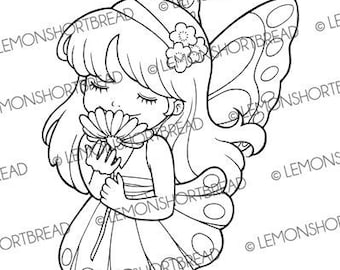 Digital Stamp Fairy Flower Scent, Digi Fantasy Coloring Page, Butterfly Pixie, Spring Summer Floral, Download