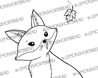 Digital Stamp Autumn Fall Fox, Digi Coloring Page, Anime, Maple Leaf Leaves, Cute Pets Animals, Line Art Card Making Download