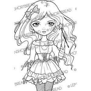 Digital Stamp Star Wand, Digi Halloween Witch Fantasy, Coloring Page, Goth Girl, Clip Art Download